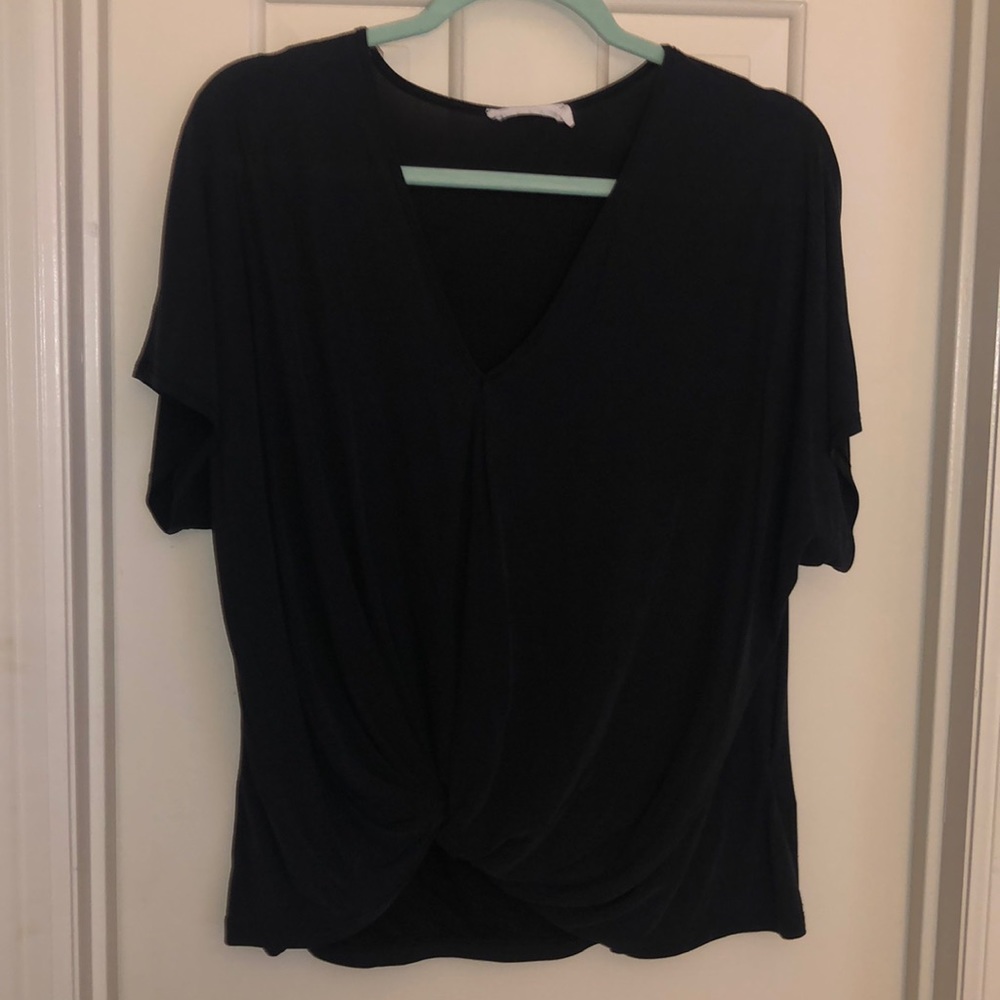 Black blouse with tied knot in the middle